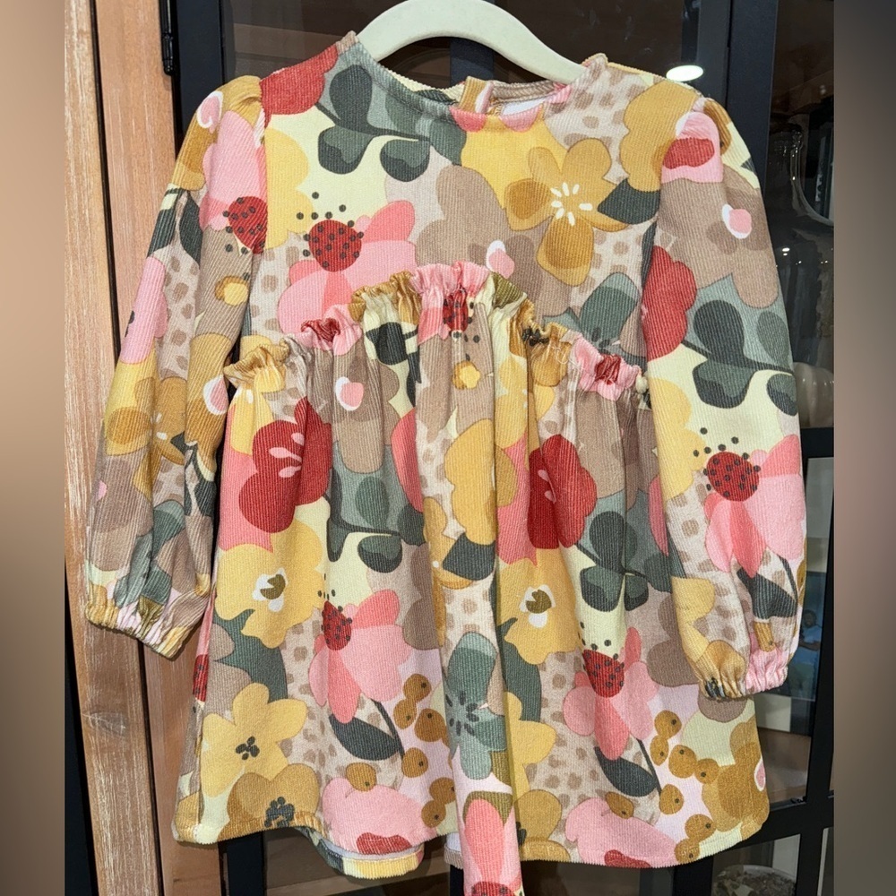 Mayoral honey floral dress toddler girl long sleeve print ruffle corduroy ribbed